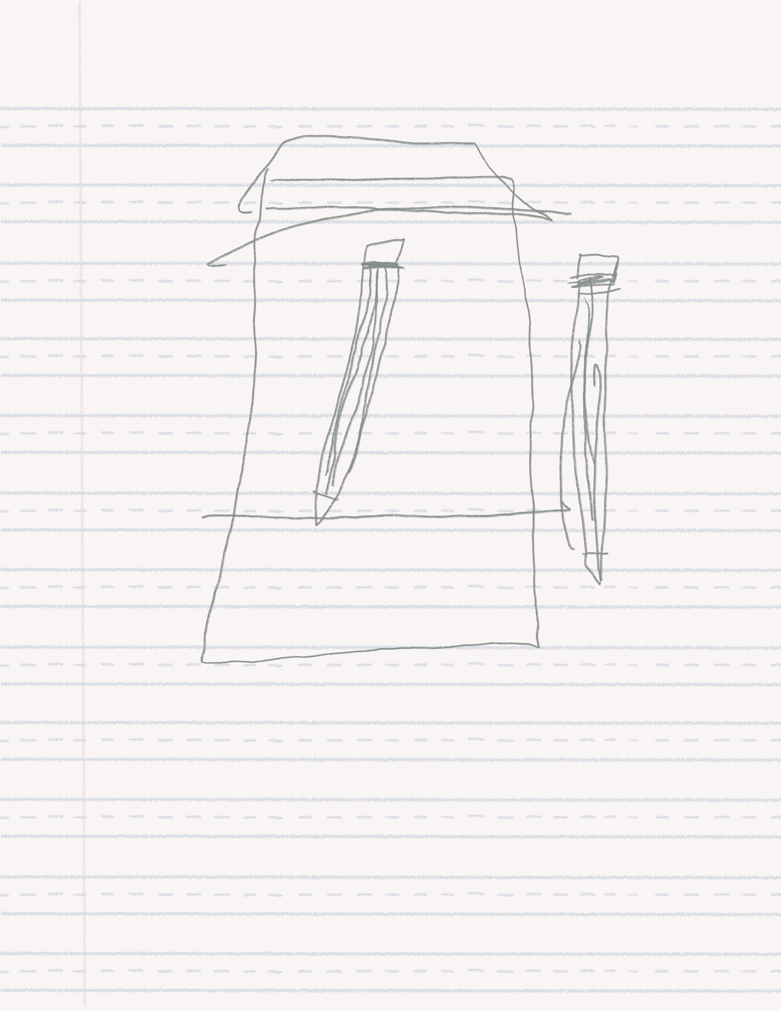 a graphite drawing on loose leaf paper, 2002. A pencil looks at themselves in the mirror. 